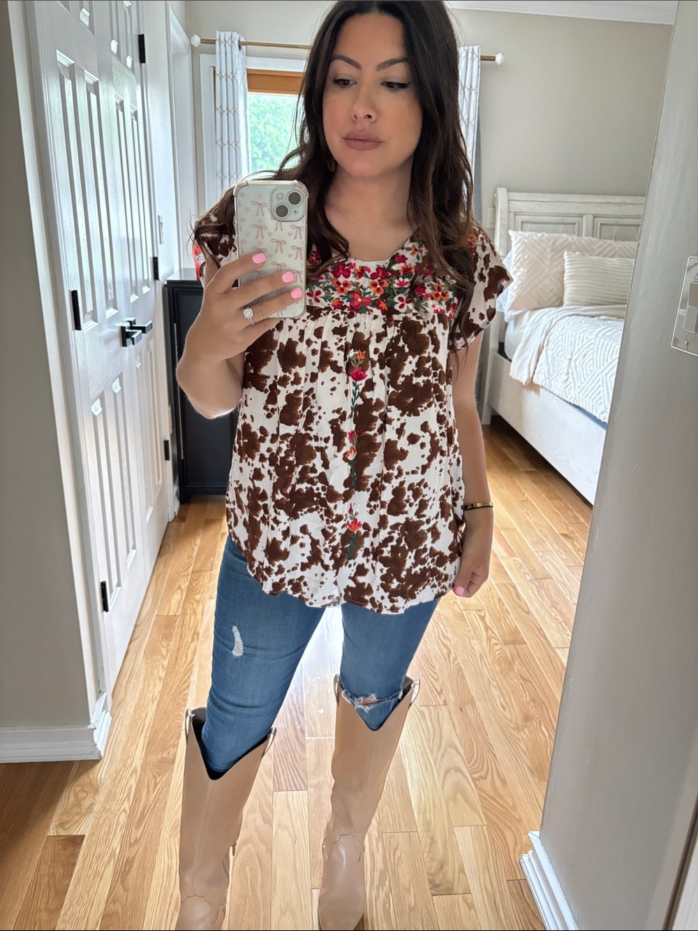 NWT savanna Jane western cow print embroidered top